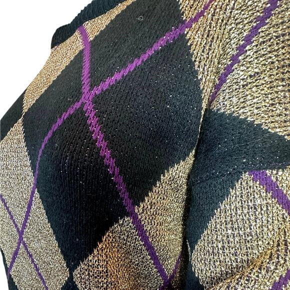 VTG 90s Metallic Argyle Crewneck Sweater Women’s Plus 24W Festive Holiday Party - Picture 2 of 13